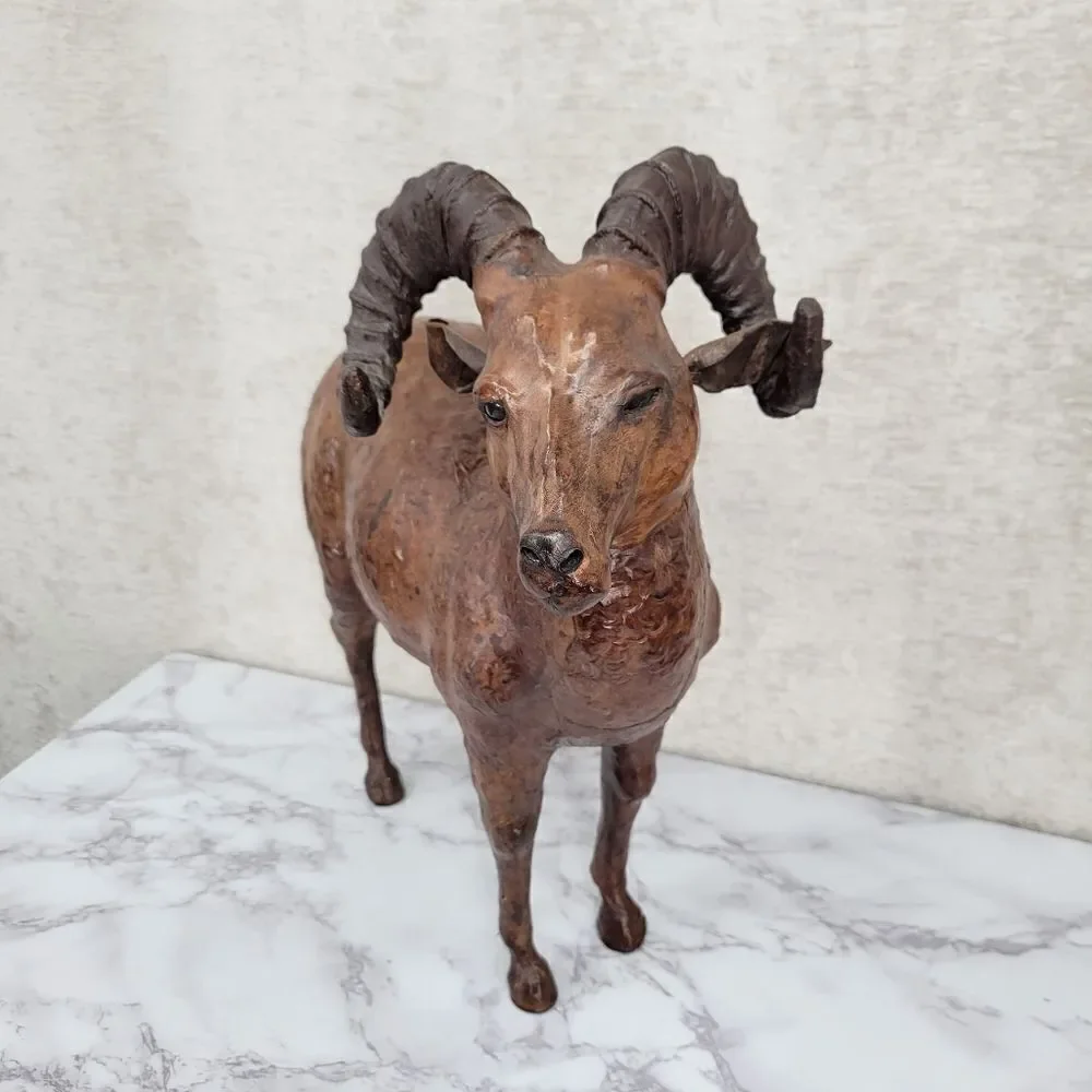 Vintage Tooled Leather Ram Sculpture Folk Art Perfect for your Cabin Lodge Ranch